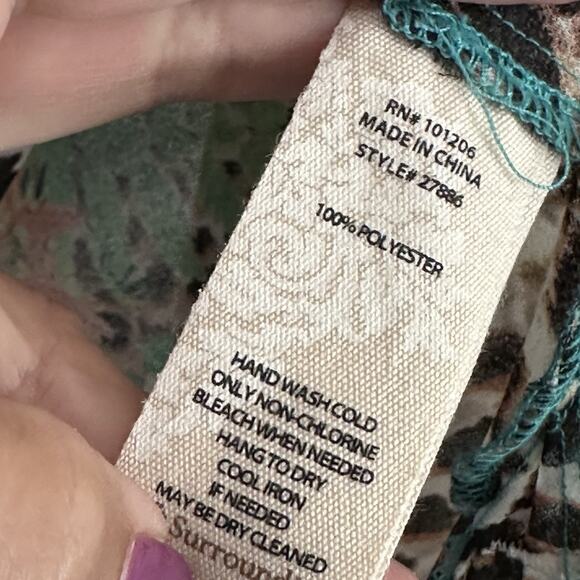 Soft Surroundings Animal Tropical Print Chiffon Blouse XL Semi Sheer‎ Roll Tab - Picture 7 of 12